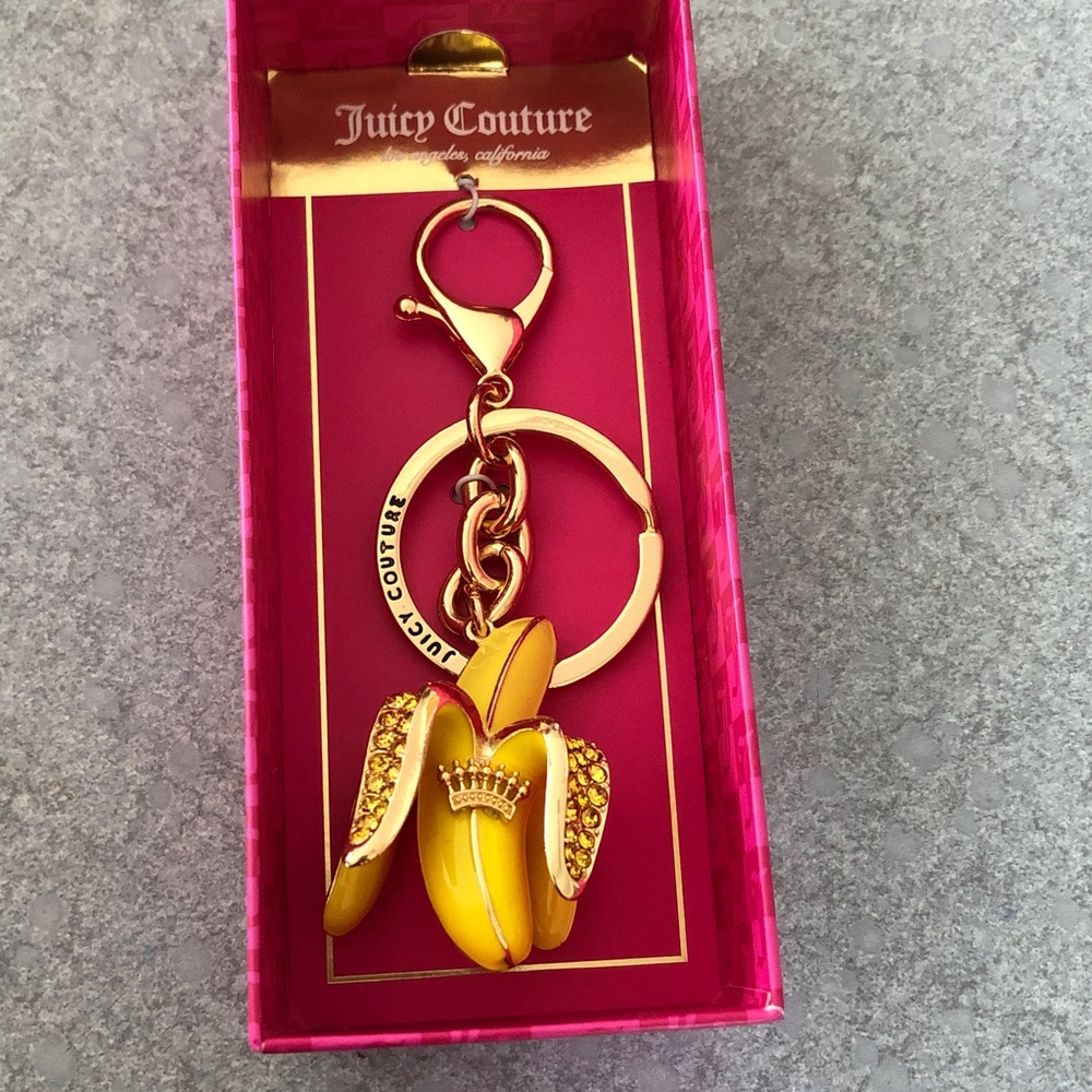 Juicy Couture Gold Tone & Yellow 3D Juicy Banana Bag Charm Crystal Accents NIB